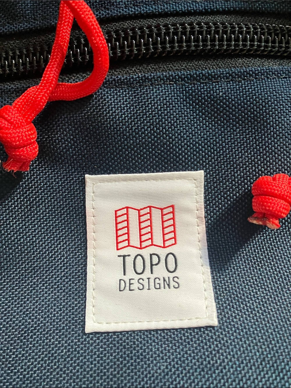 Topo Designs Olive & Navy Men’s Backpack with Tan Straps and Red Cord - Picture 2 of 7